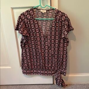 LOFT Red Wrap Tie Front Blouse